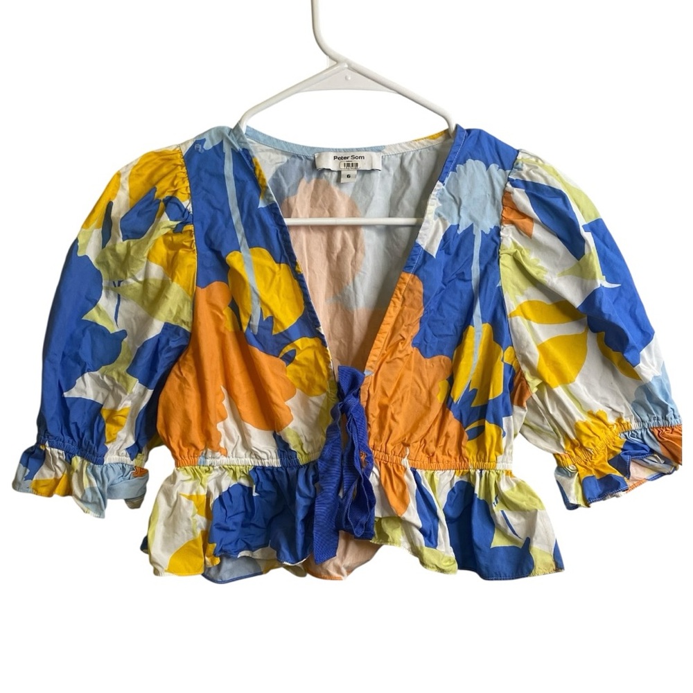 Peter Som Blue and Orange Floral Blouse